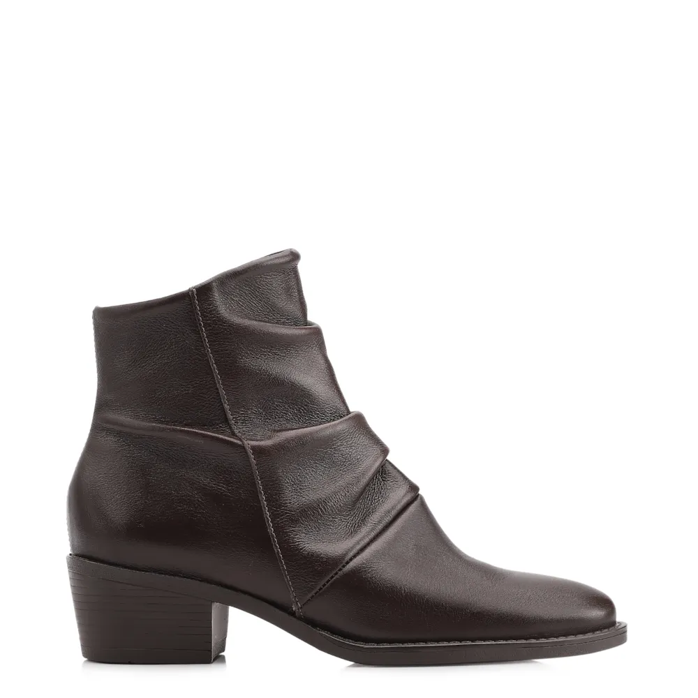 Bota Marrom Cano Baixo Salto Baixo Couro Slouch - imagem 3