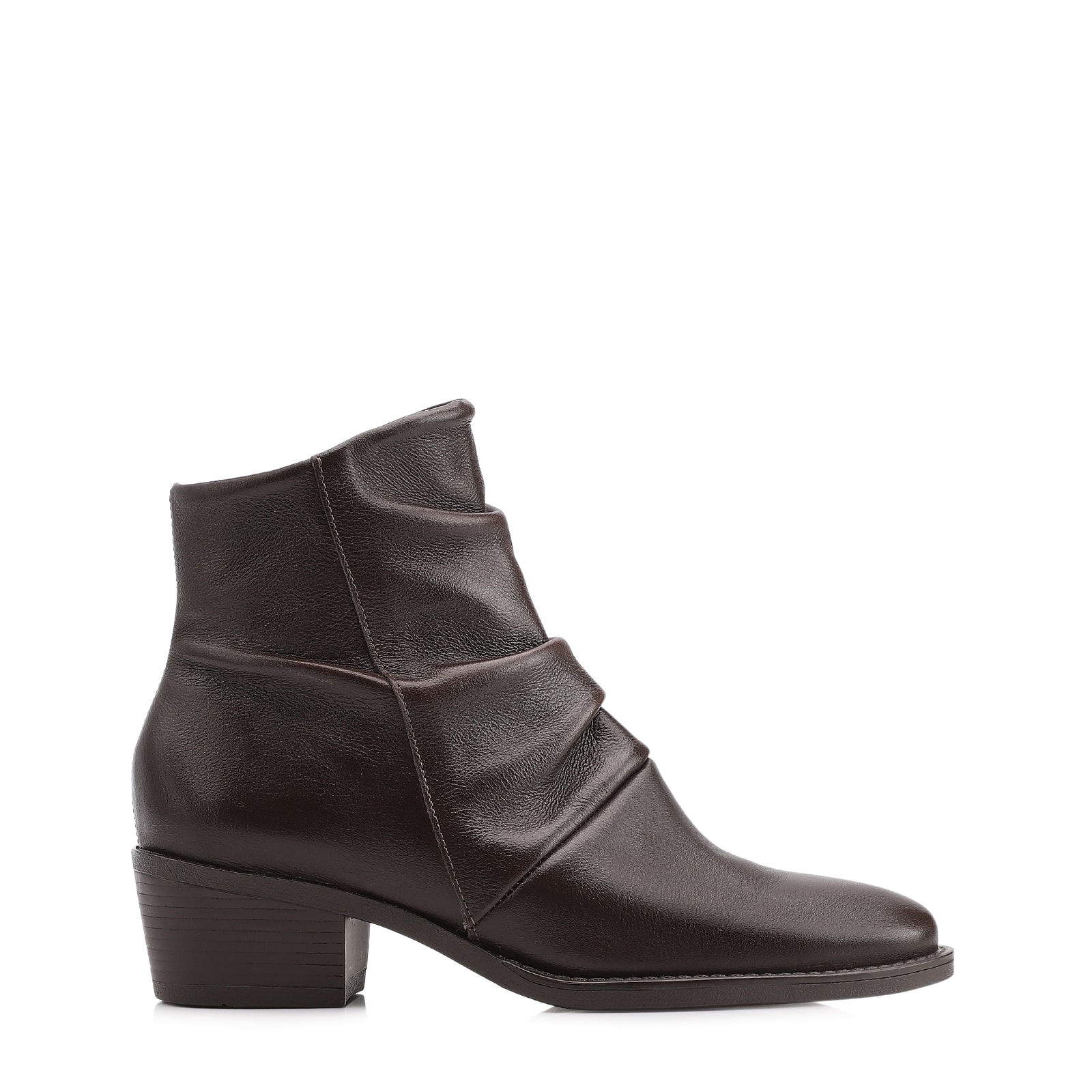 Bota Marrom Cano Baixo Salto Baixo Couro Slouch