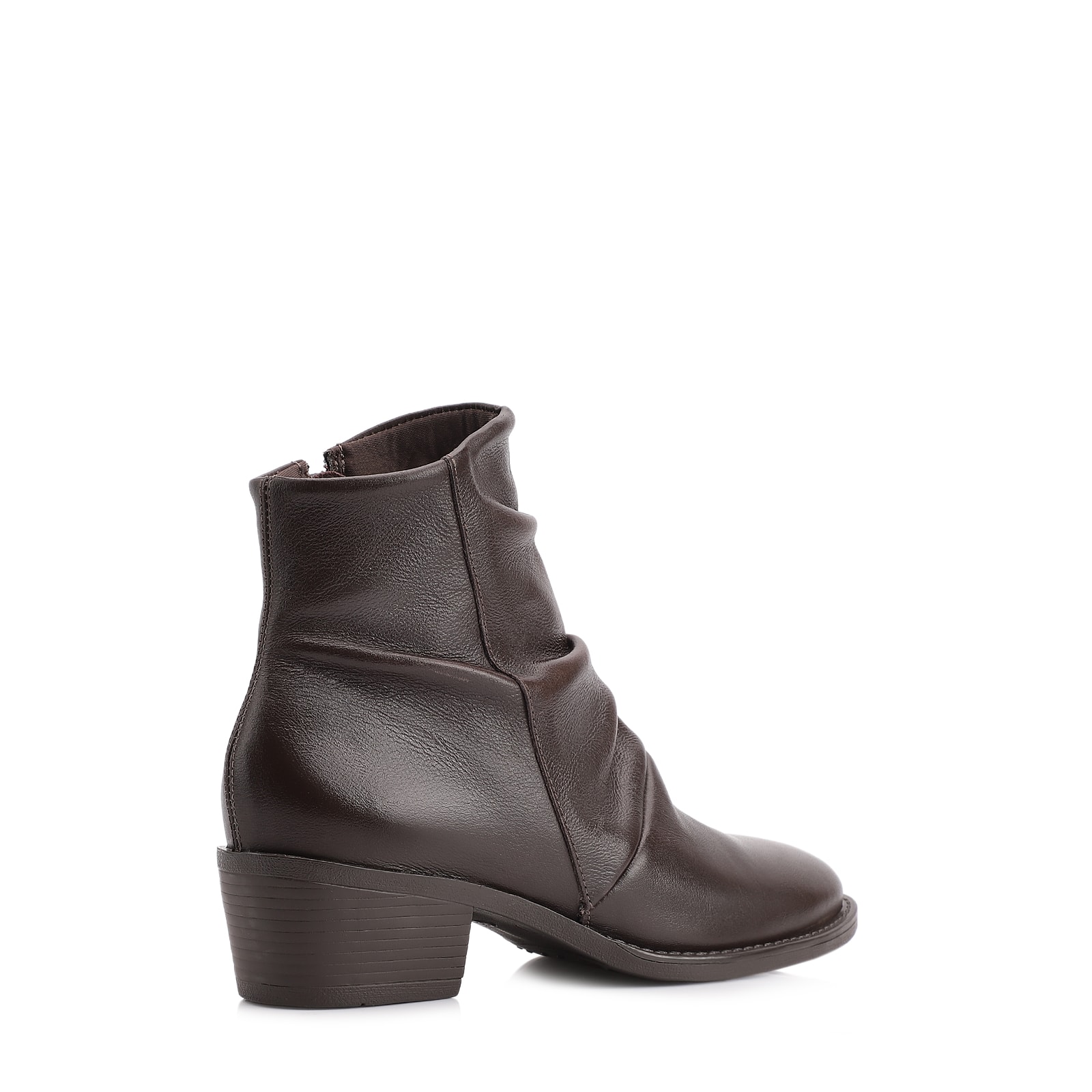 Bota Marrom Cano Baixo Salto Baixo Couro Slouch
