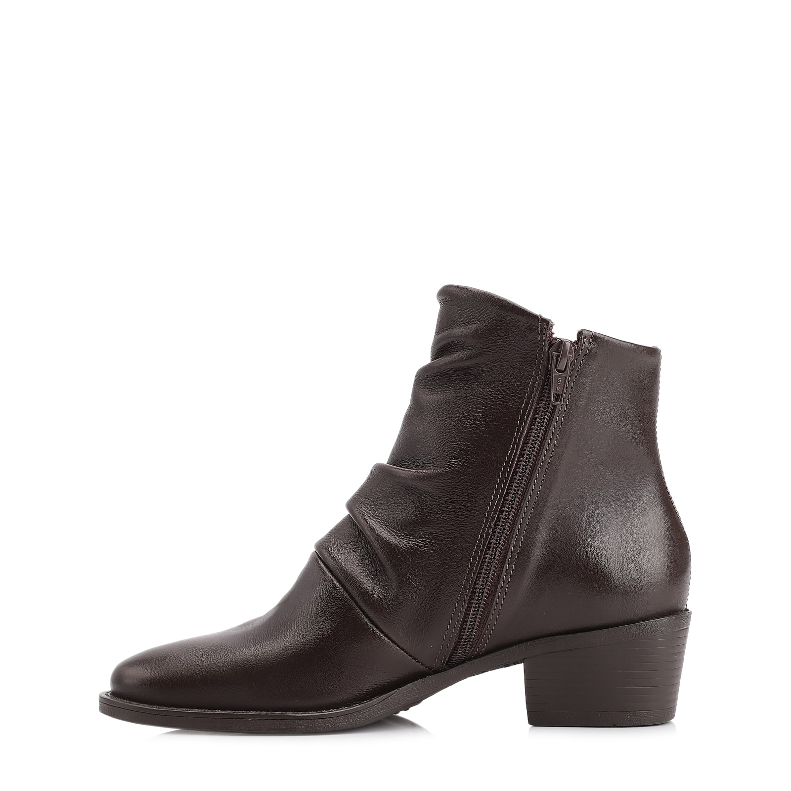 Bota Marrom Cano Baixo Salto Baixo Couro Slouch