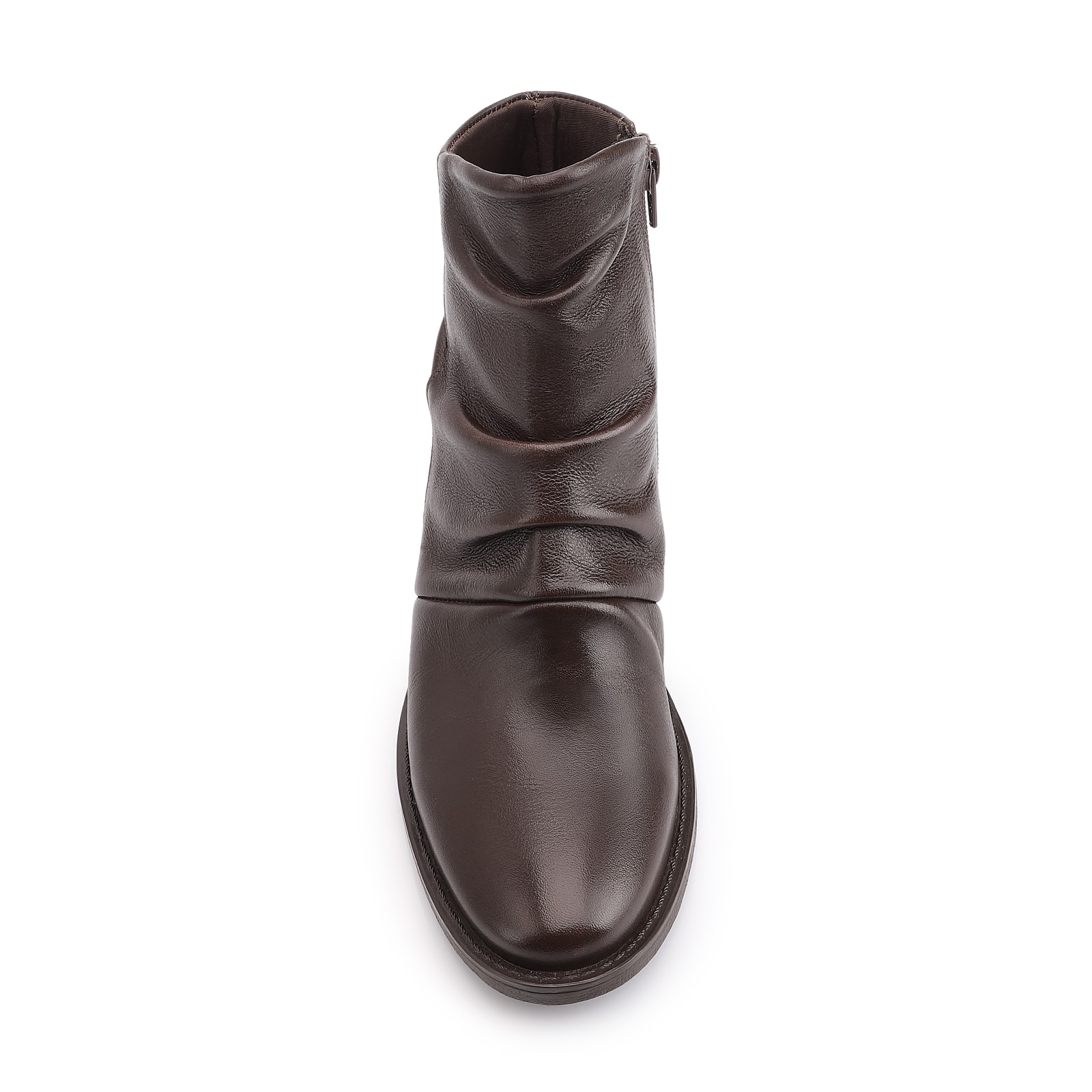 Bota Marrom Cano Baixo Salto Baixo Couro Slouch