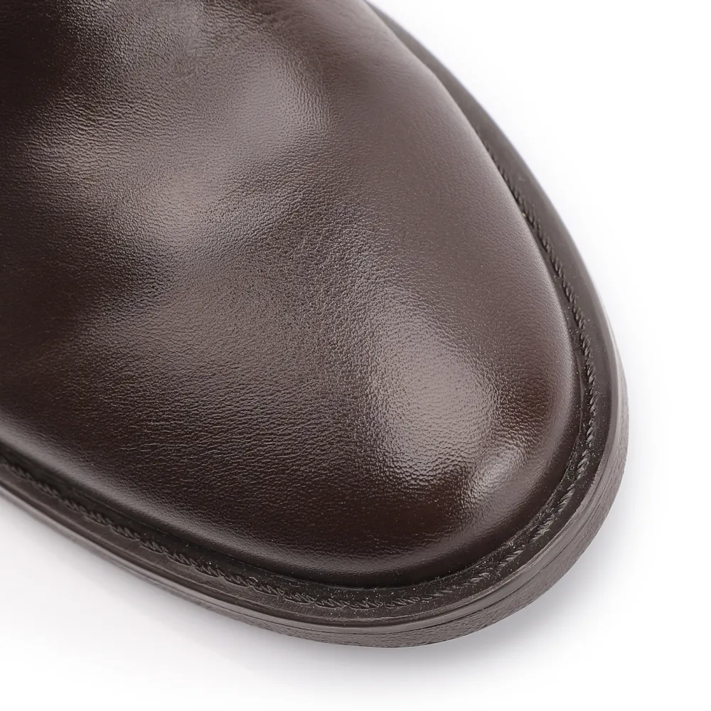 Bota Marrom Cano Baixo Salto Baixo Couro Slouch - imagem 7