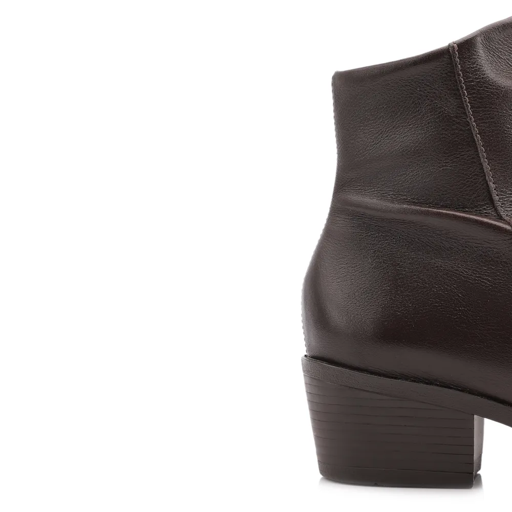 Bota Marrom Cano Baixo Salto Baixo Couro Slouch - imagem 8