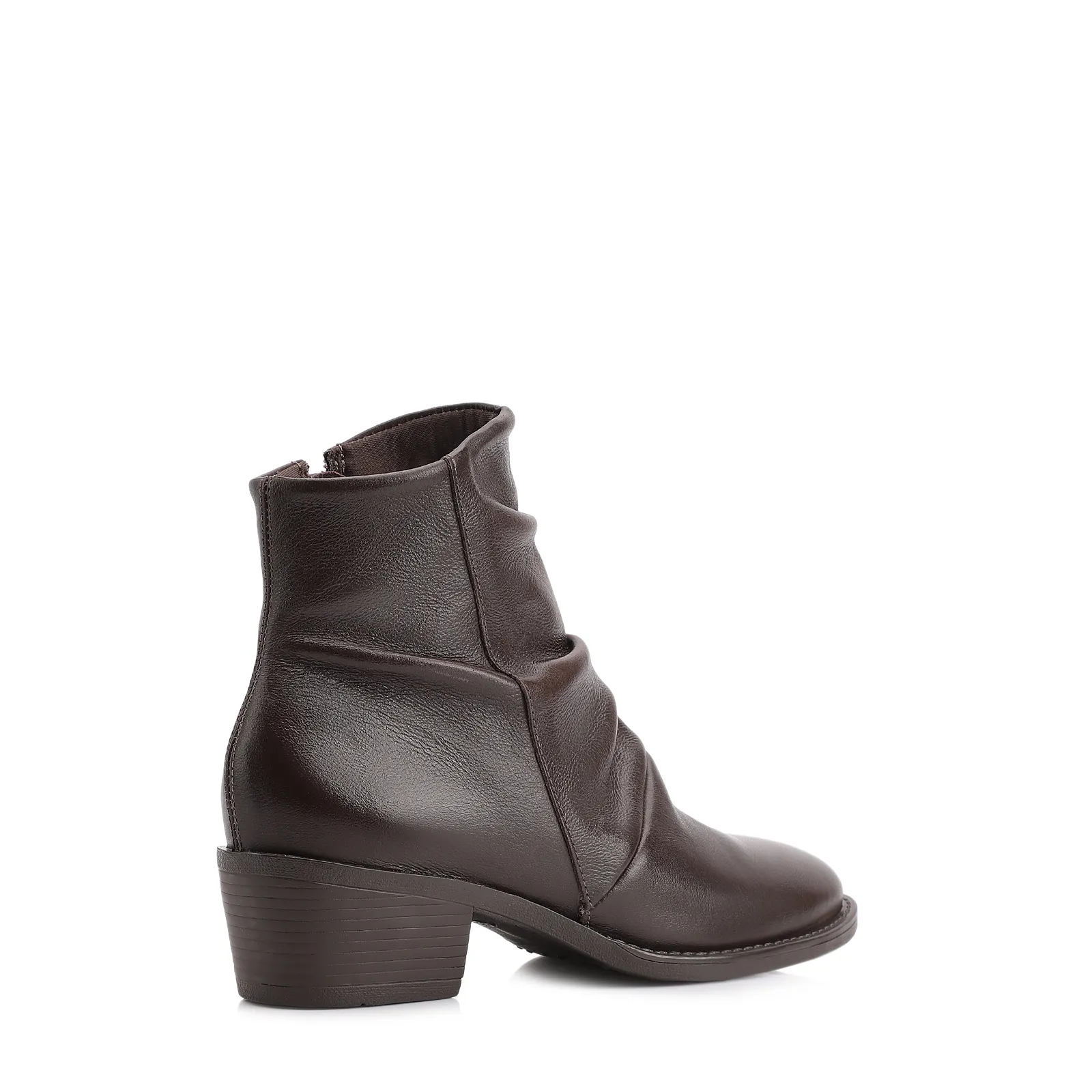 Bota Marrom Cano Baixo Salto Baixo Couro Slouch