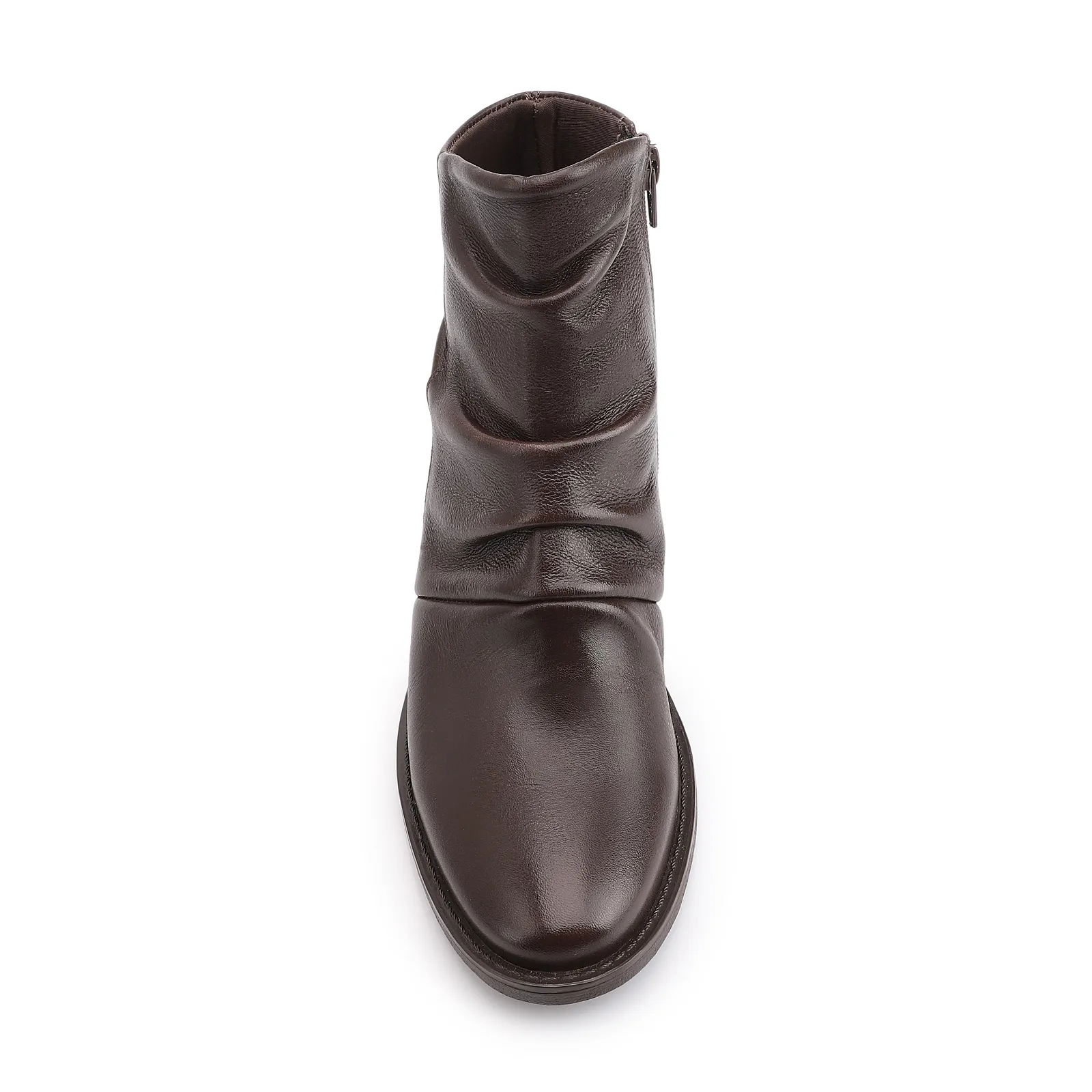 Bota Marrom Cano Baixo Salto Baixo Couro Slouch