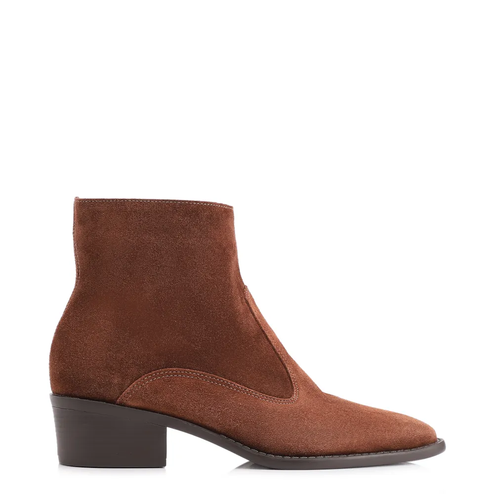 Bota Marrom Cano Baixo Salto Baixo Western Camurça - imagem 3