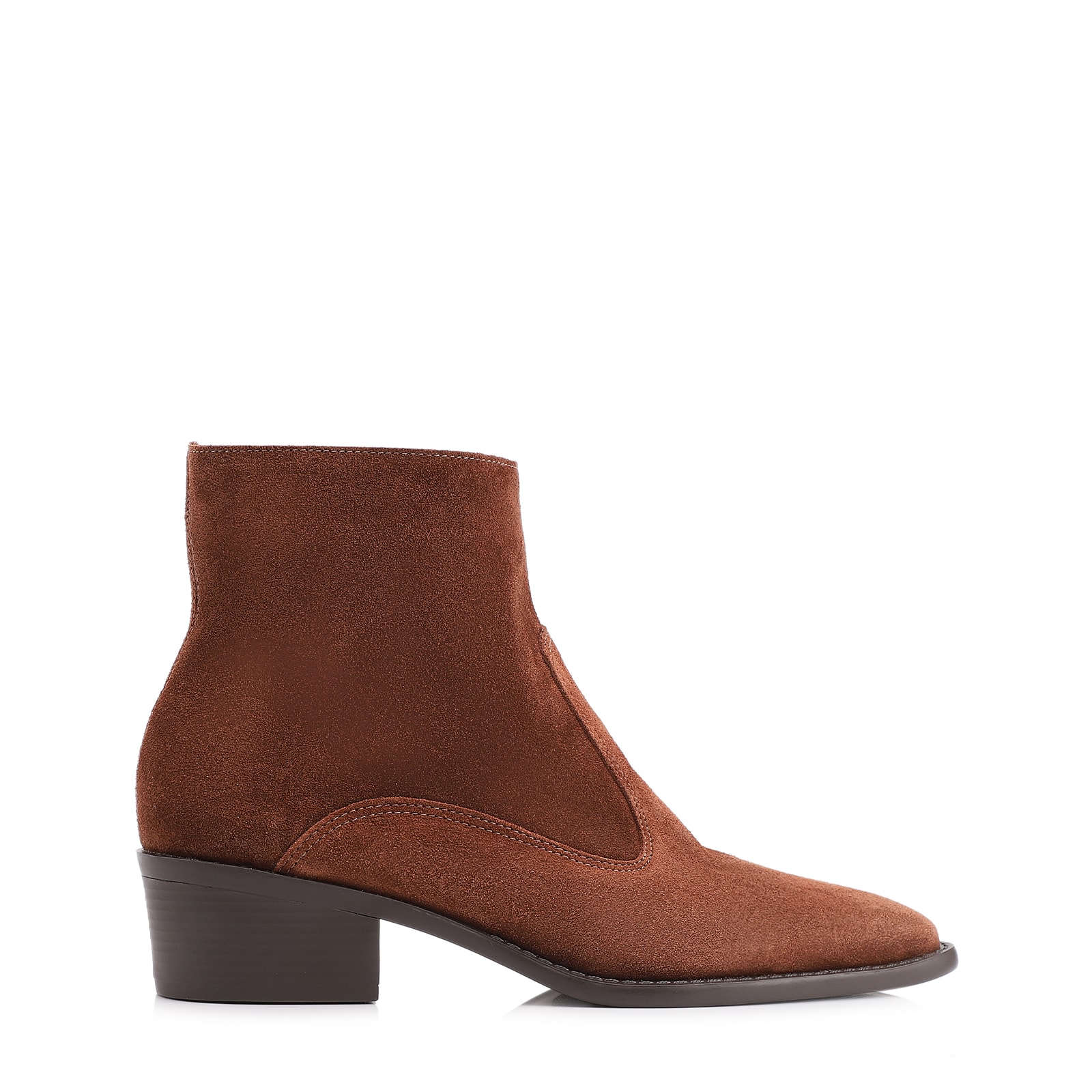 Bota Marrom Cano Baixo Salto Baixo Western Camurça