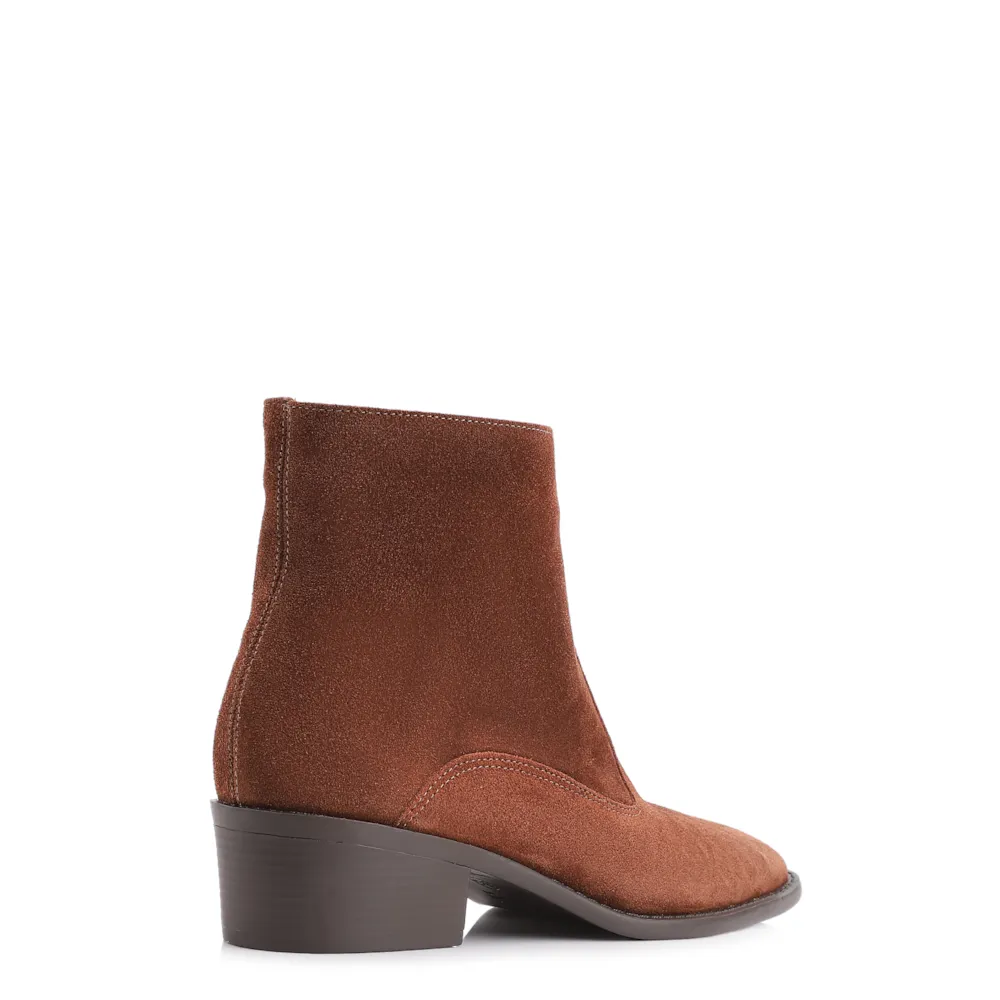 Bota Marrom Cano Baixo Salto Baixo Western Camurça - imagem 4
