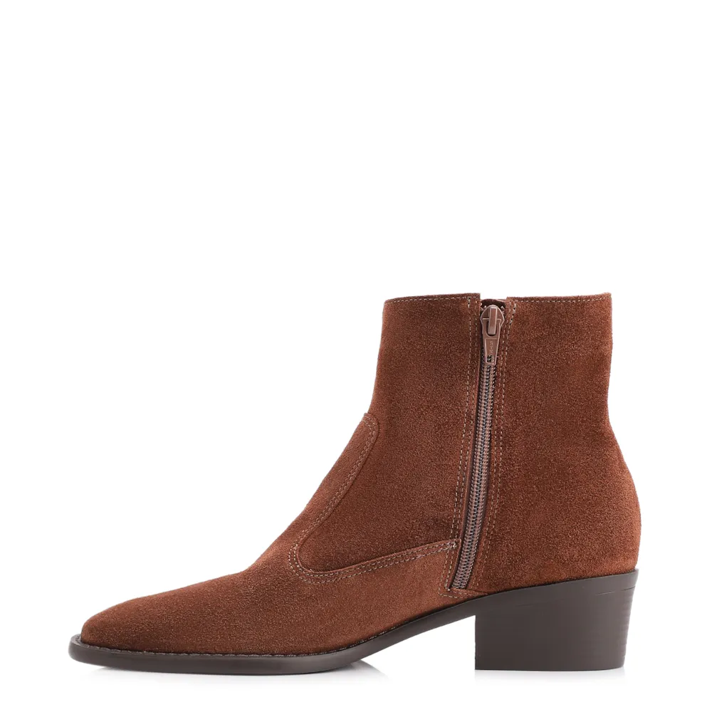 Bota Marrom Cano Baixo Salto Baixo Western Camurça - imagem 5