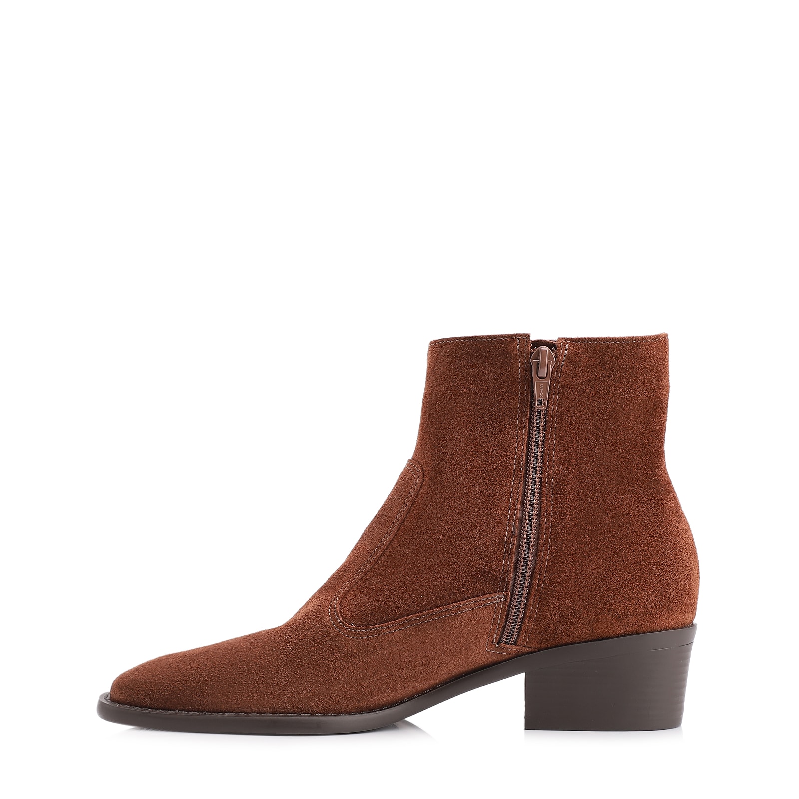 Bota Marrom Cano Baixo Salto Baixo Western Camurça