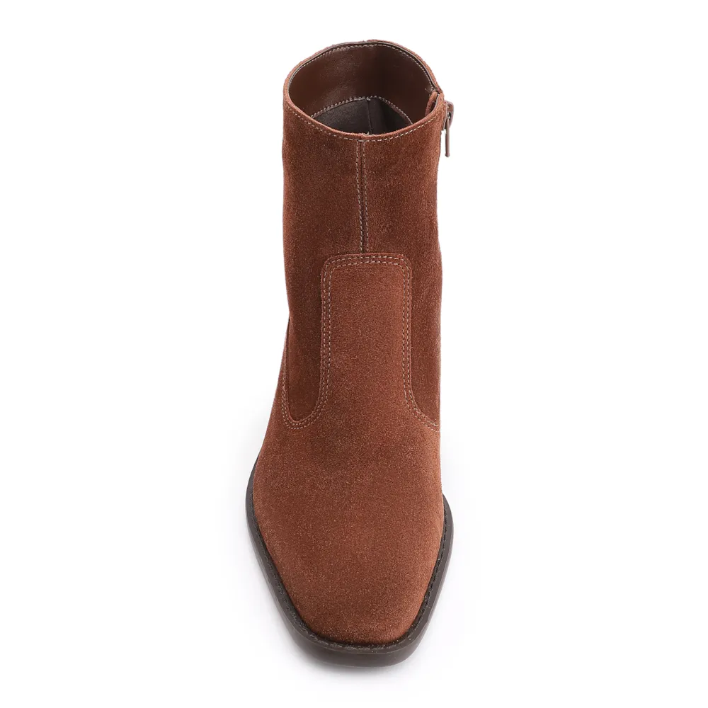 Bota Marrom Cano Baixo Salto Baixo Western Camurça - imagem 6