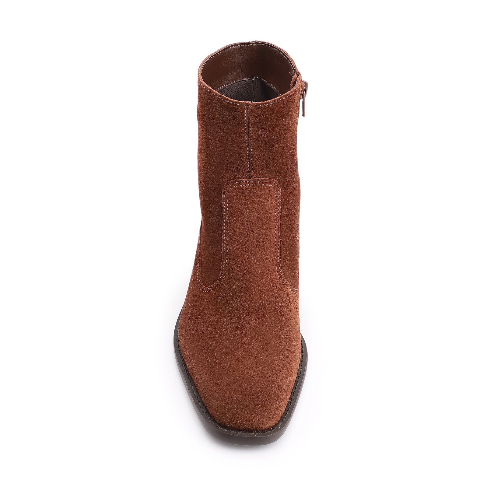 Bota Marrom Cano Baixo Salto Baixo Western Camurça