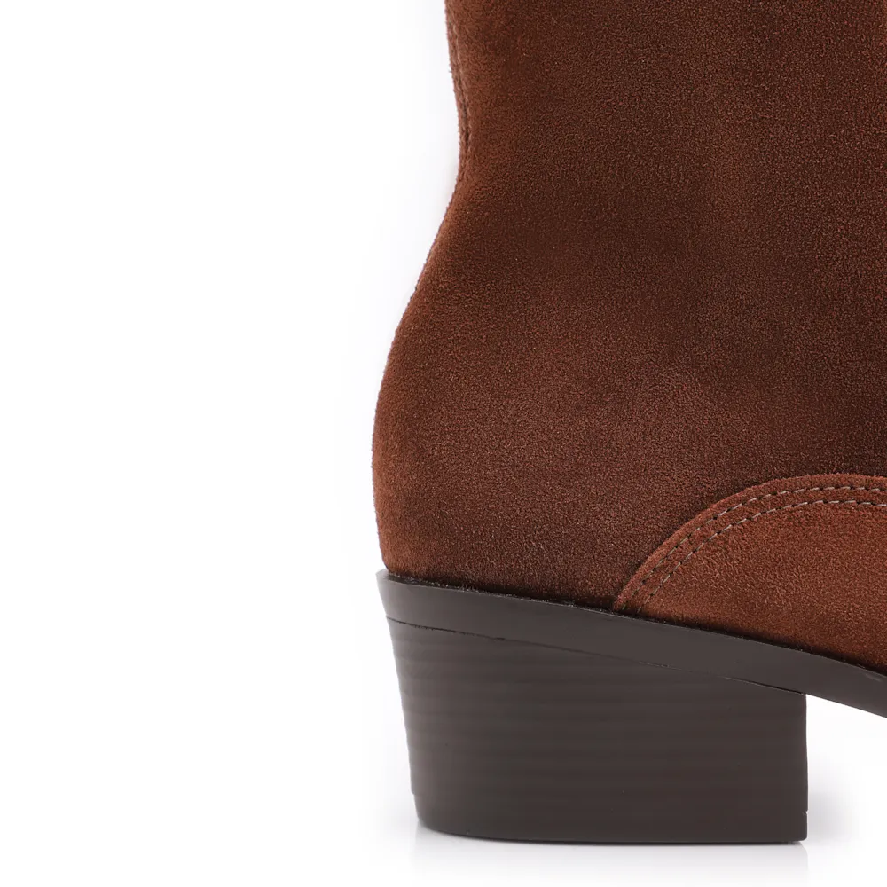 Bota Marrom Cano Baixo Salto Baixo Western Camurça - imagem 8