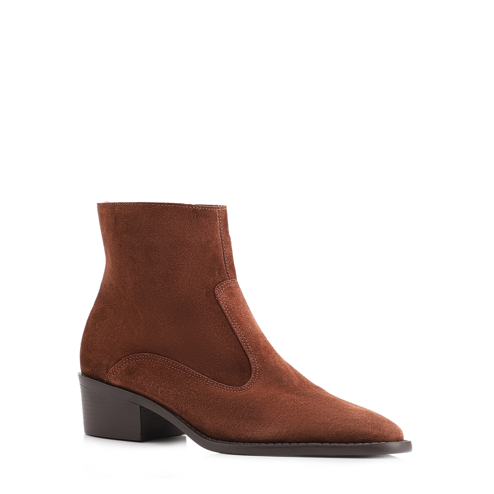 Bota Marrom Cano Baixo Salto Baixo Western Camurça