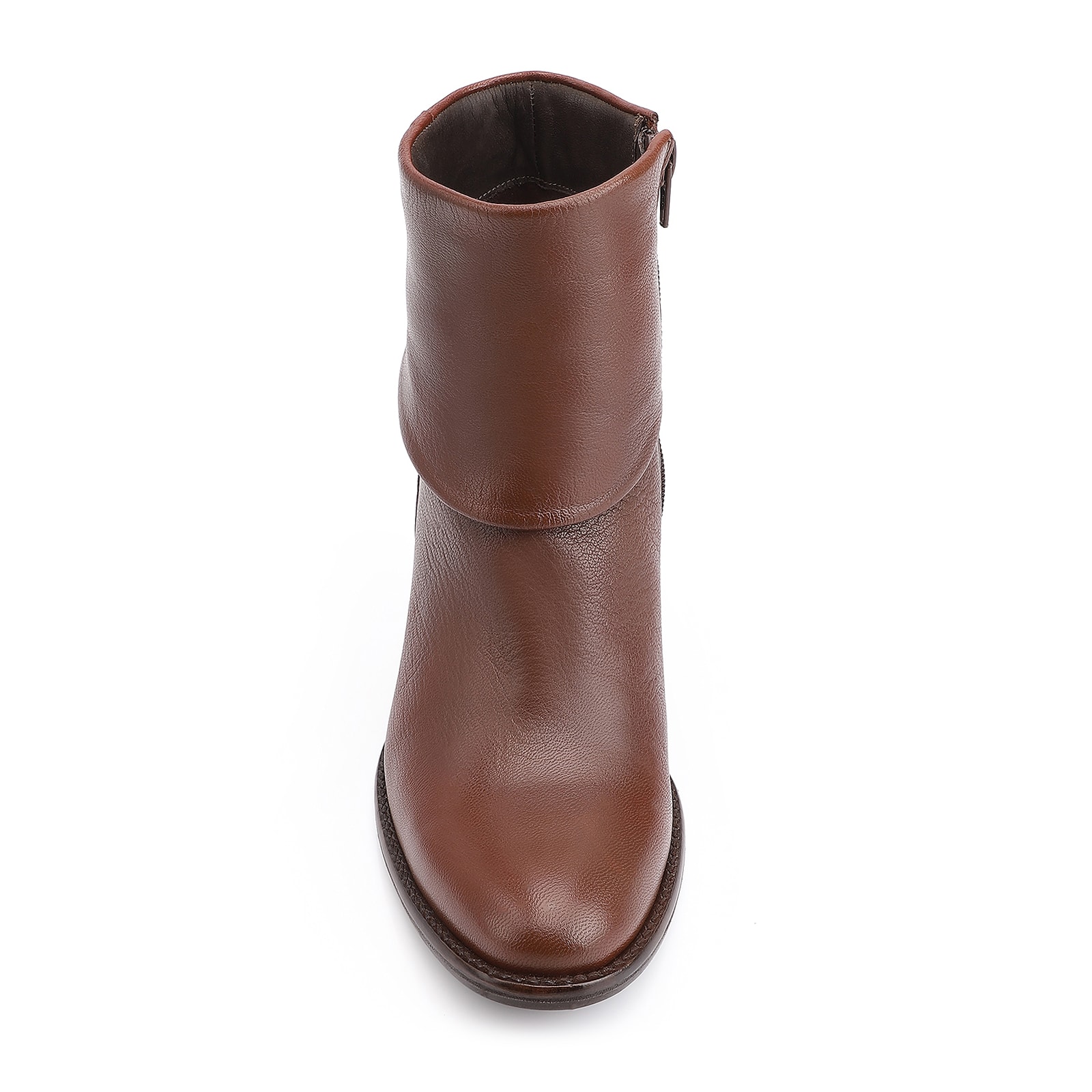 Bota Marrom Cano Baixo Salto Médio Couro Capa