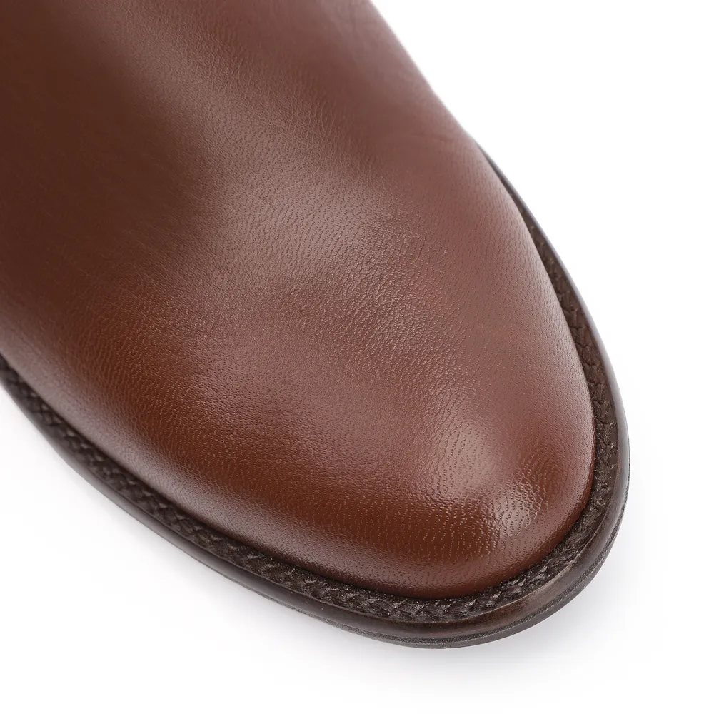 Bota Marrom Cano Baixo Salto Médio Couro Capa - imagem 7