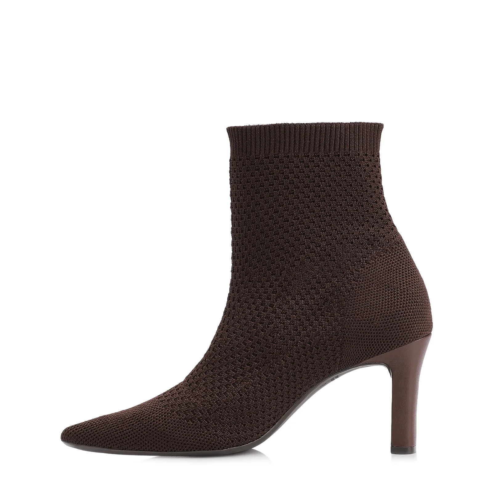 Bota Marrom Cano Baixo Salto Médio Knit
