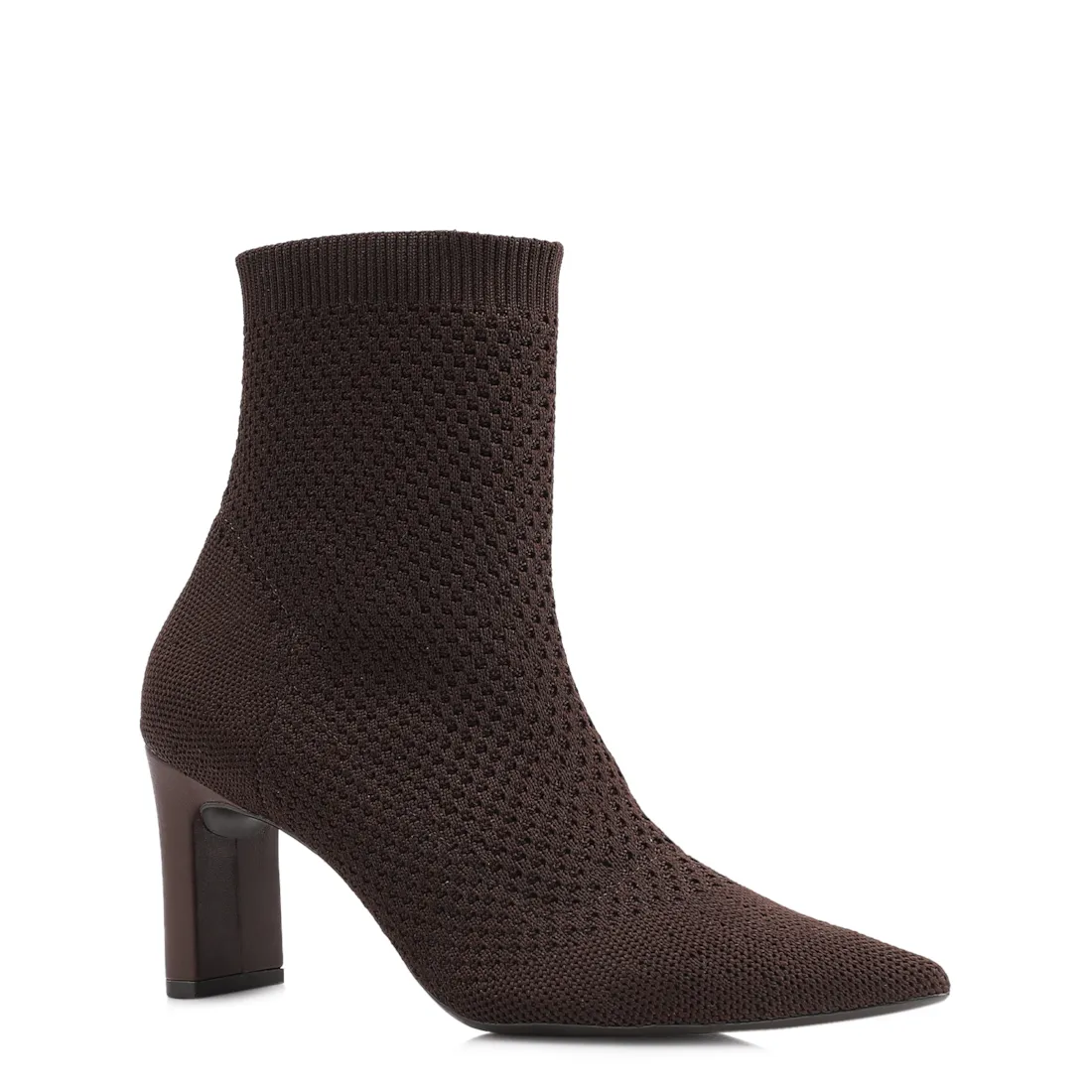 Bota Marrom Cano Baixo Salto Médio Knit