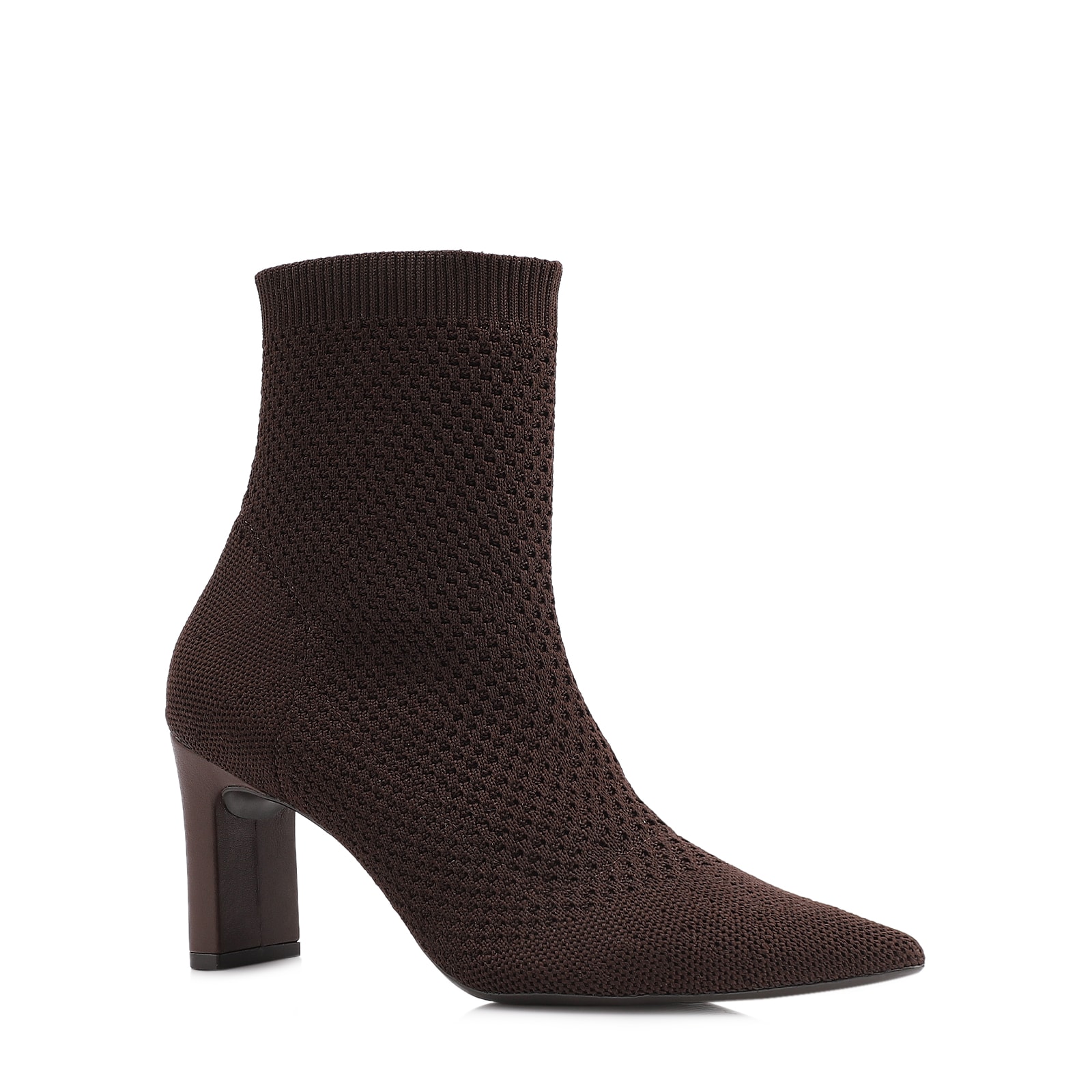 Bota Marrom Cano Baixo Salto Médio Knit