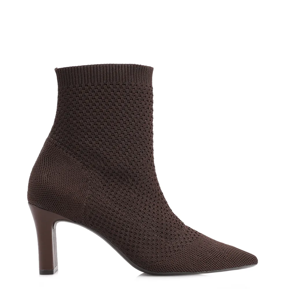 Bota Marrom Cano Baixo Salto Médio Knit - imagem 3