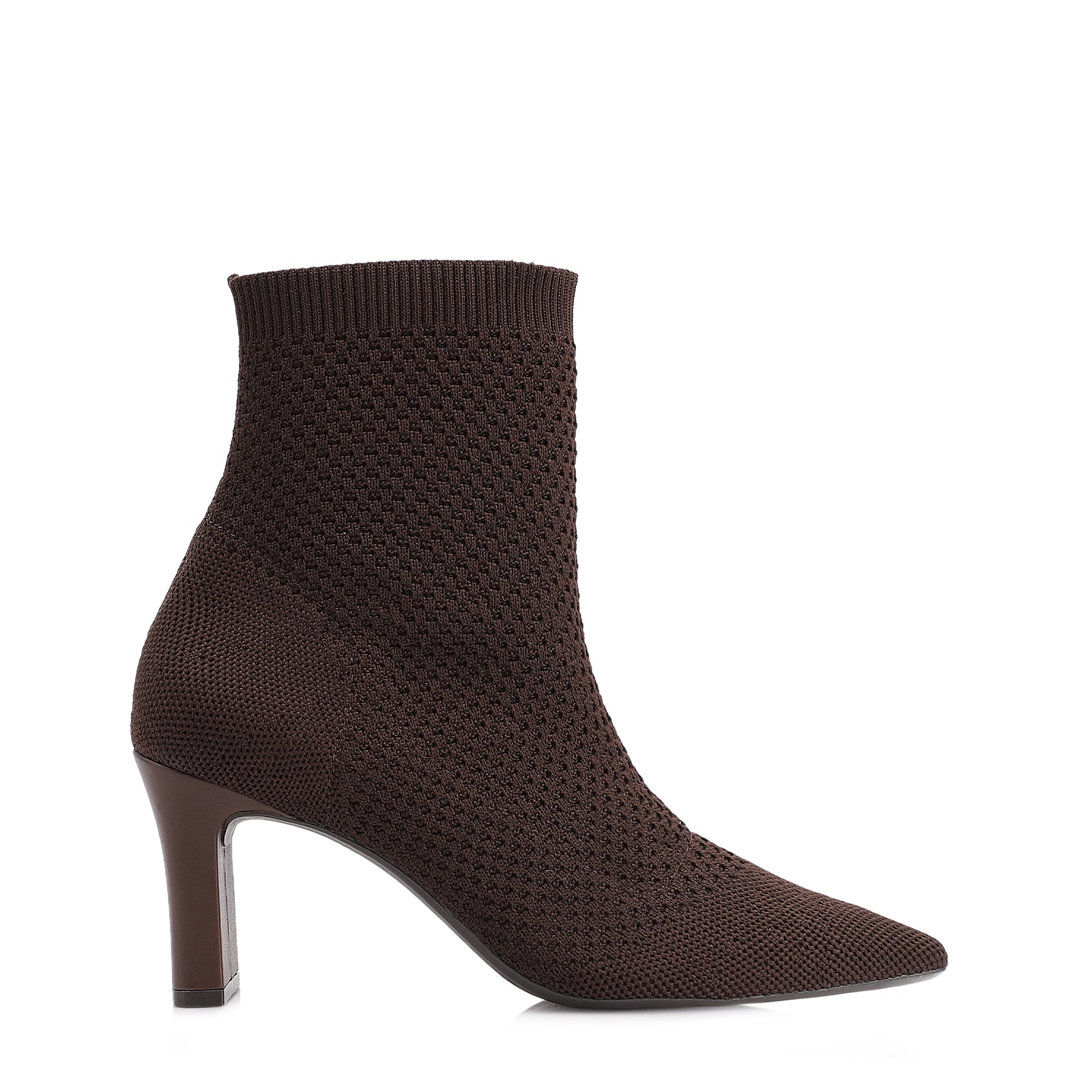 Bota Marrom Cano Baixo Salto Médio Knit