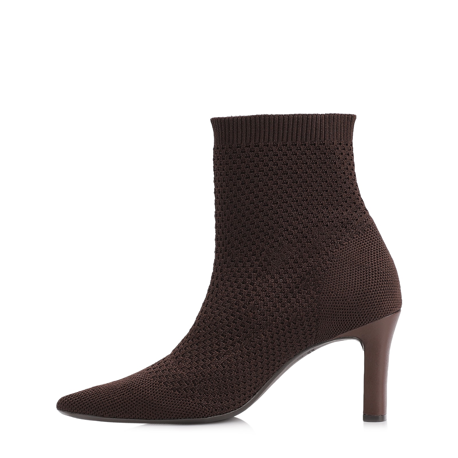 Bota Marrom Cano Baixo Salto Médio Knit