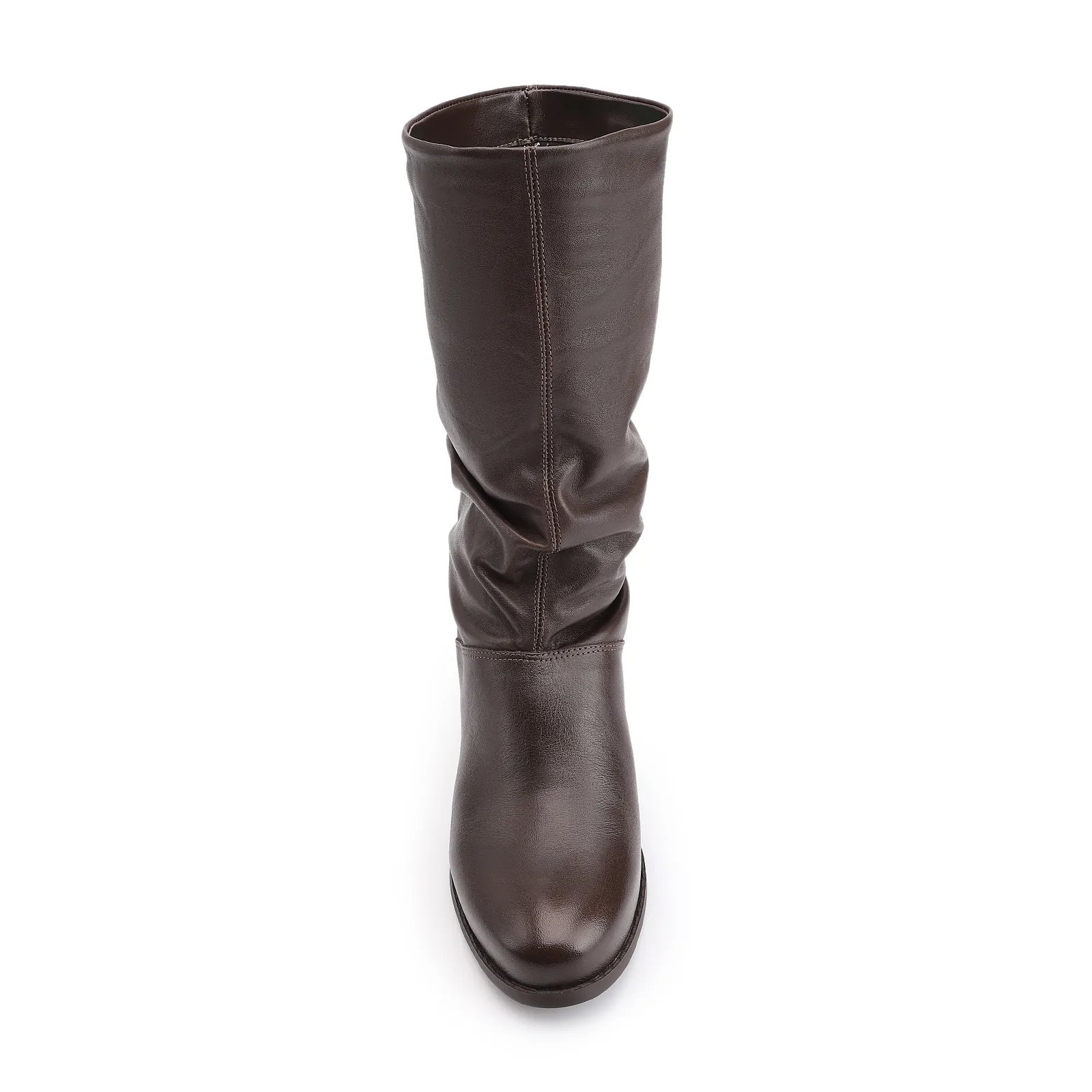 Bota Marrom Cano Médio Salto Baixo Couro Slouch