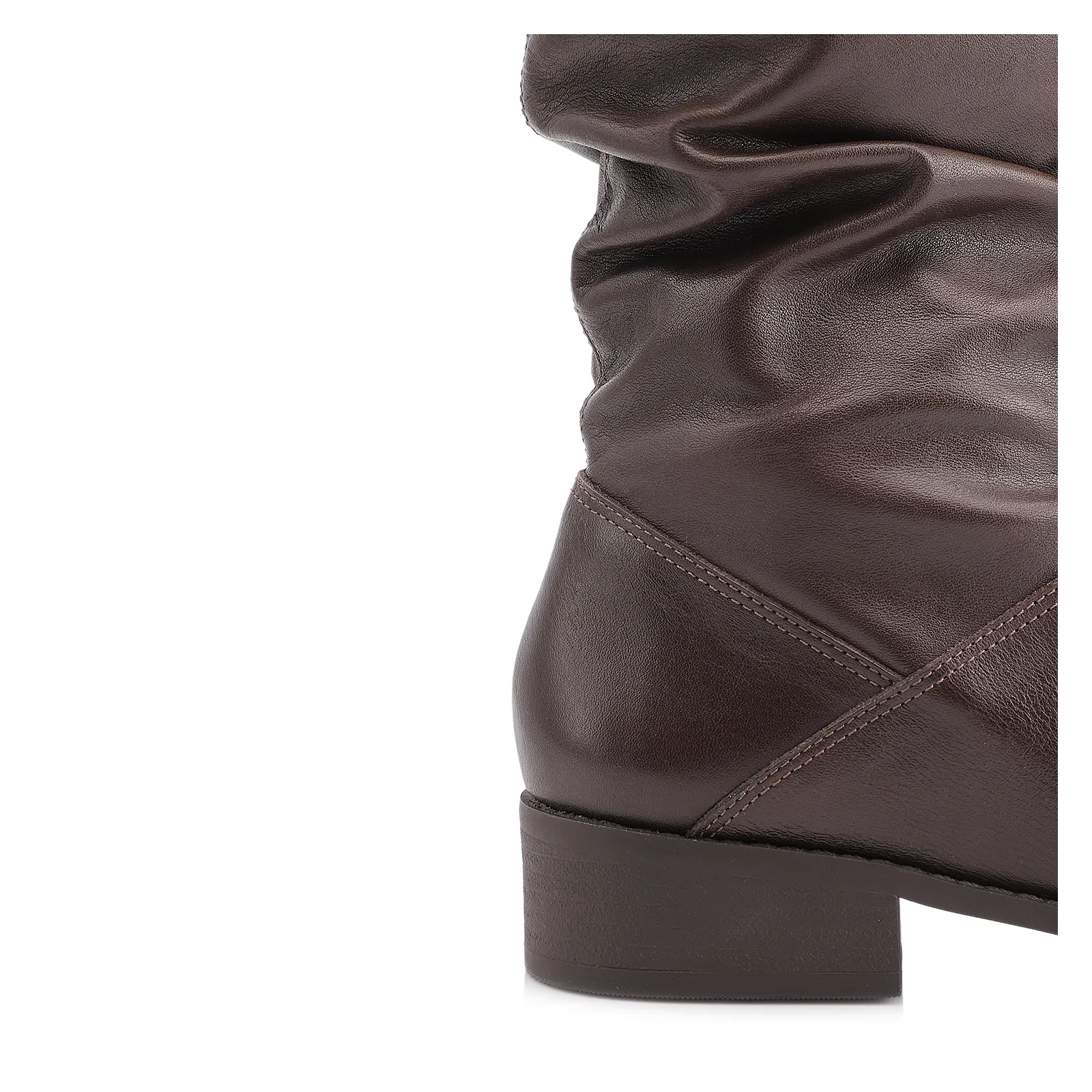 Bota Marrom Cano Médio Salto Baixo Couro Slouch