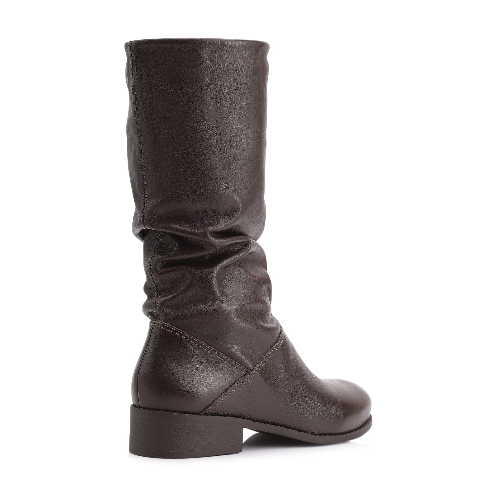 Bota Marrom Cano Médio Salto Baixo Couro Slouch