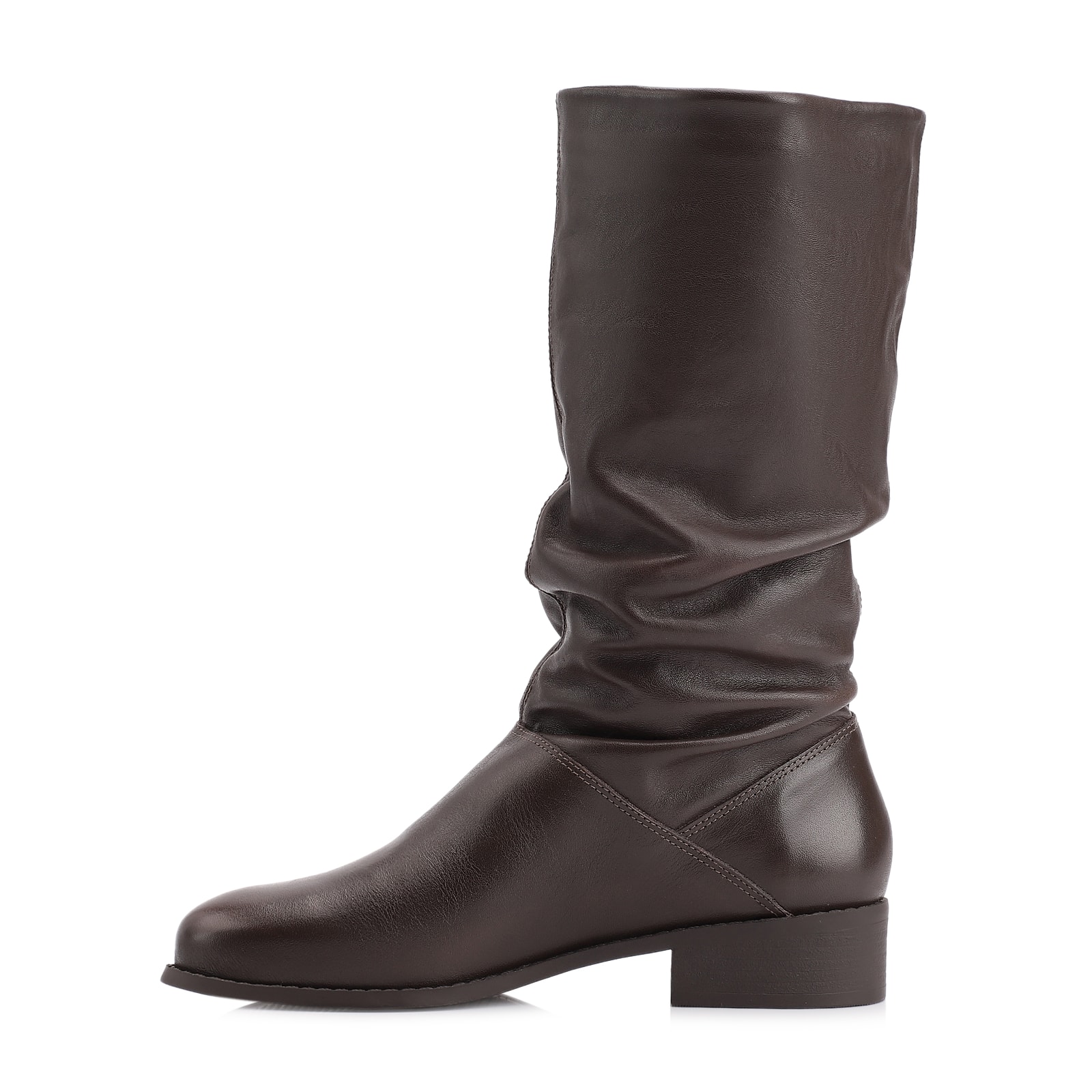 Bota Marrom Cano Médio Salto Baixo Couro Slouch