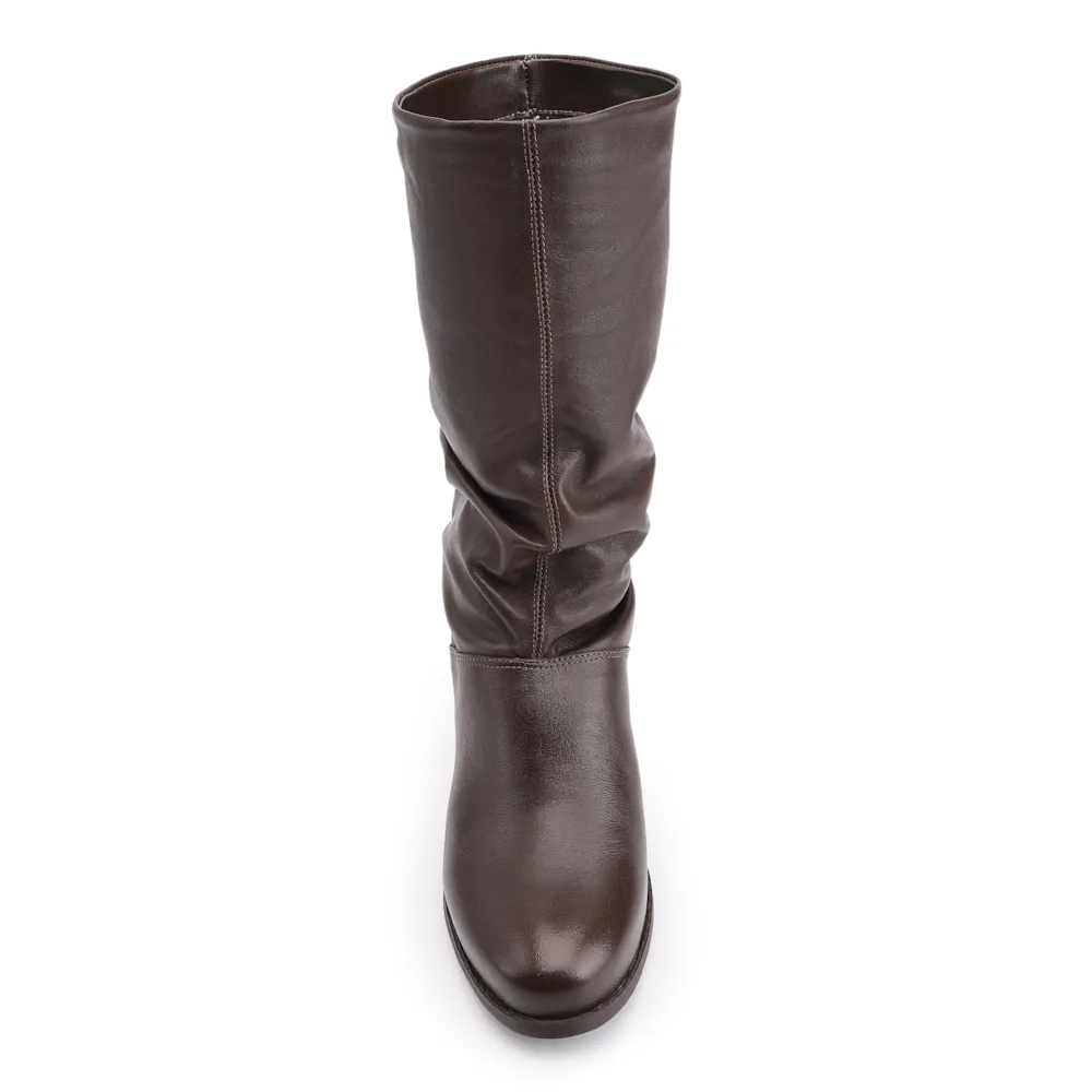 Bota Marrom Cano Médio Salto Baixo Couro Slouch - imagem 6