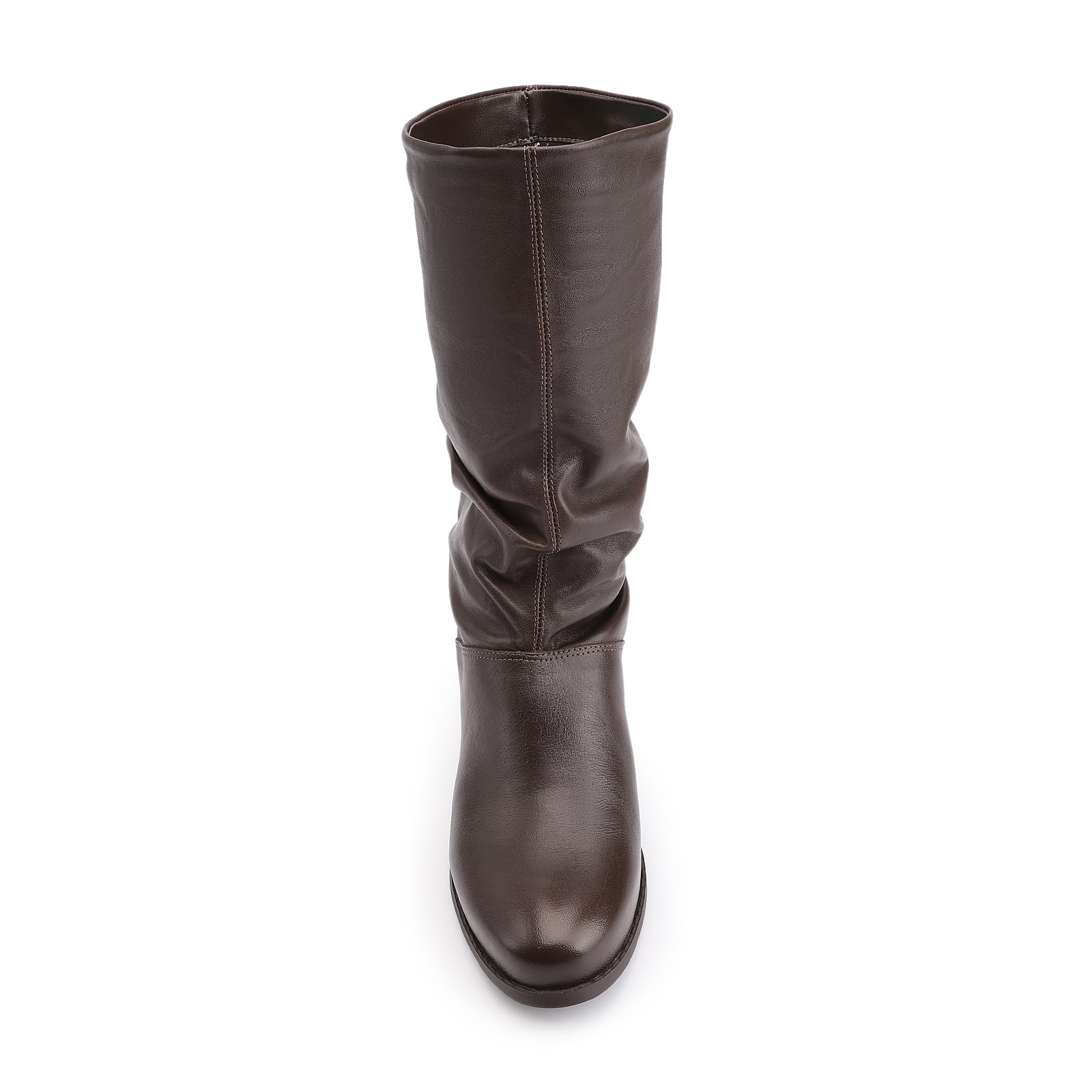 Bota Marrom Cano Médio Salto Baixo Couro Slouch