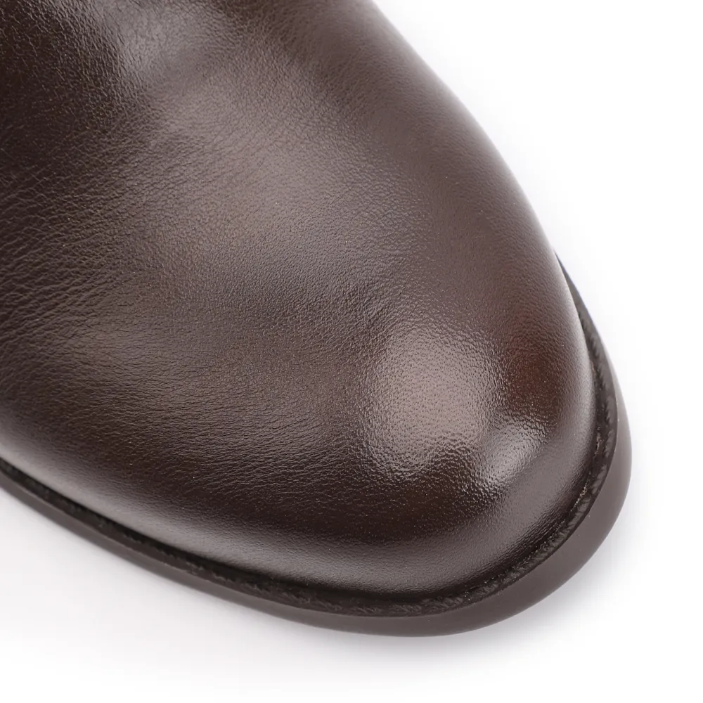 Bota Marrom Cano Médio Salto Baixo Couro Slouch - imagem 7