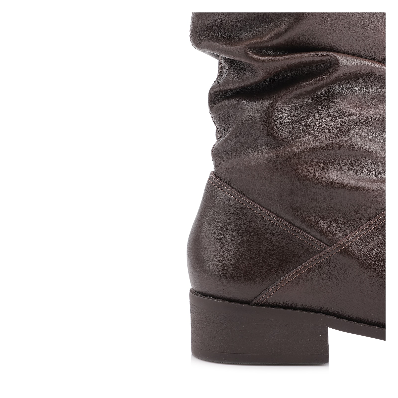 Bota Marrom Cano Médio Salto Baixo Couro Slouch