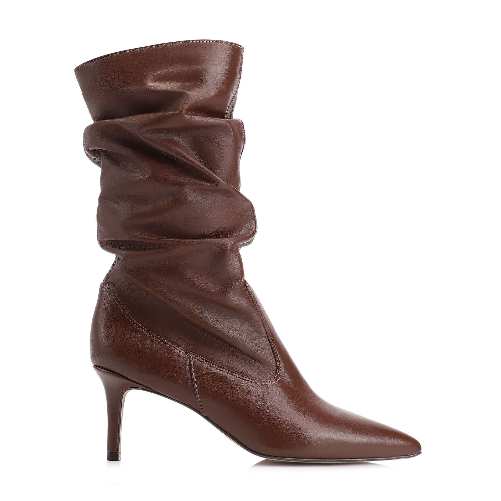 Bota Marrom Cano Médio Salto Médio Couro Bico Fino Slouch