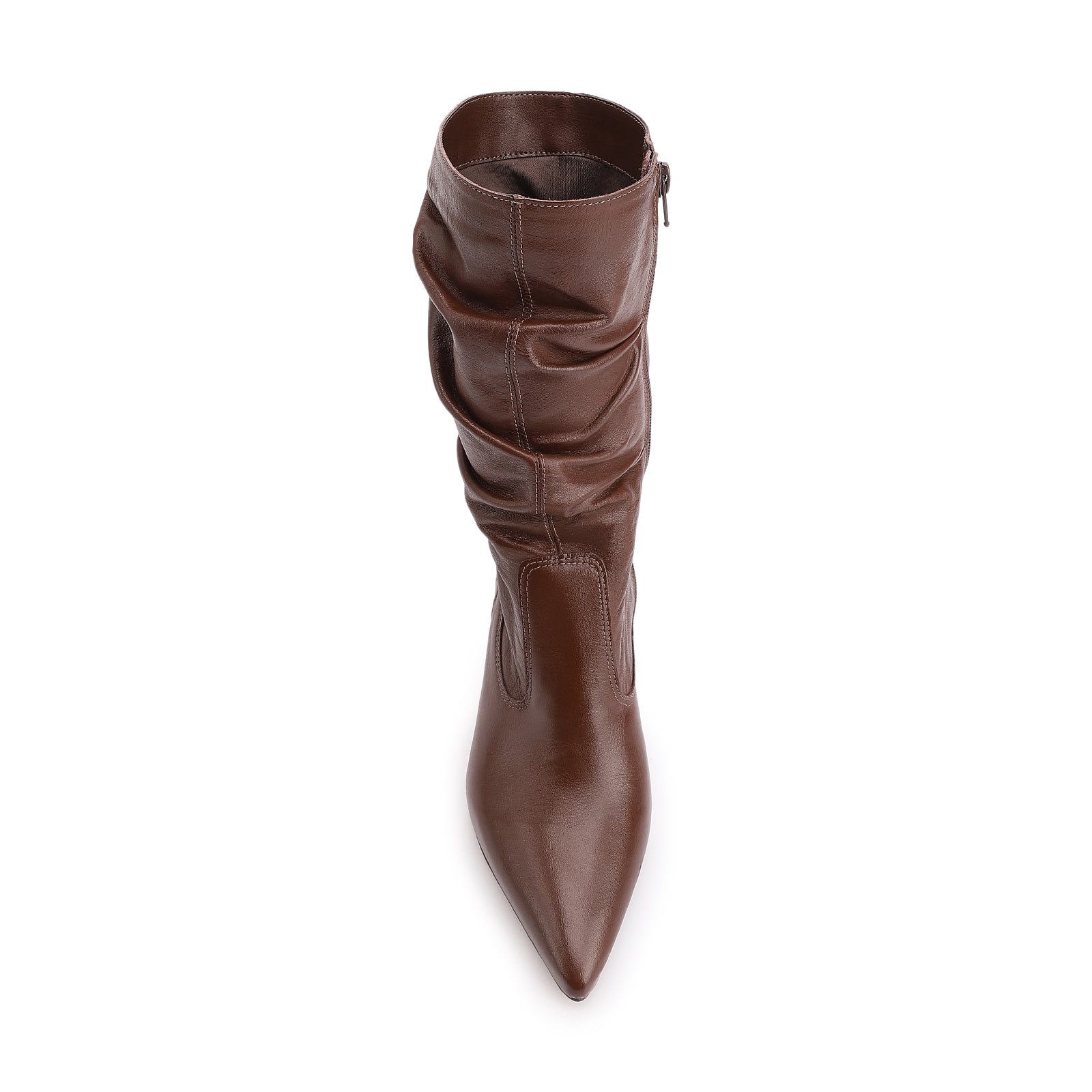 Bota Marrom Cano Médio Salto Médio Couro Bico Fino Slouch