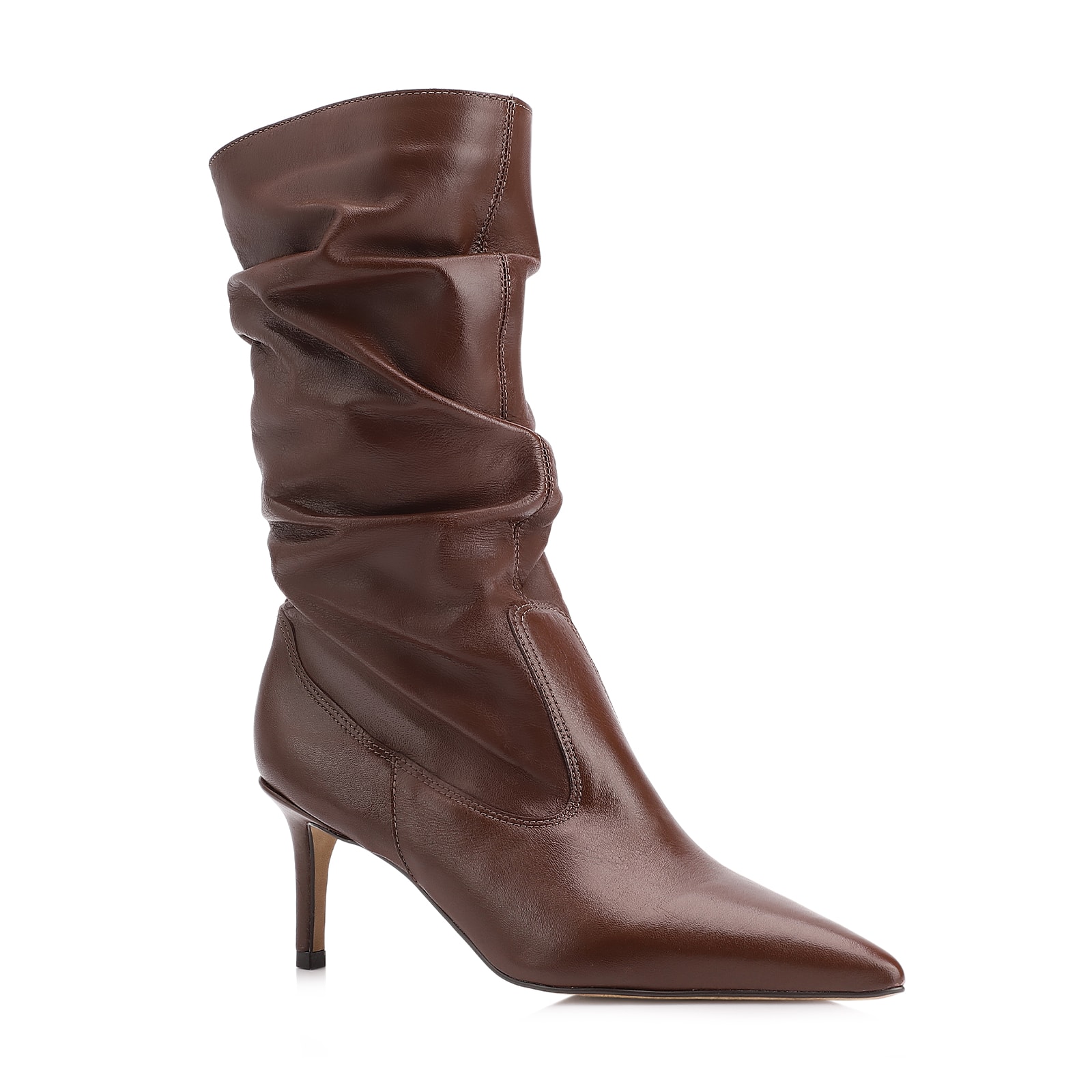 Bota Marrom Cano Médio Salto Médio Couro Bico Fino Slouch