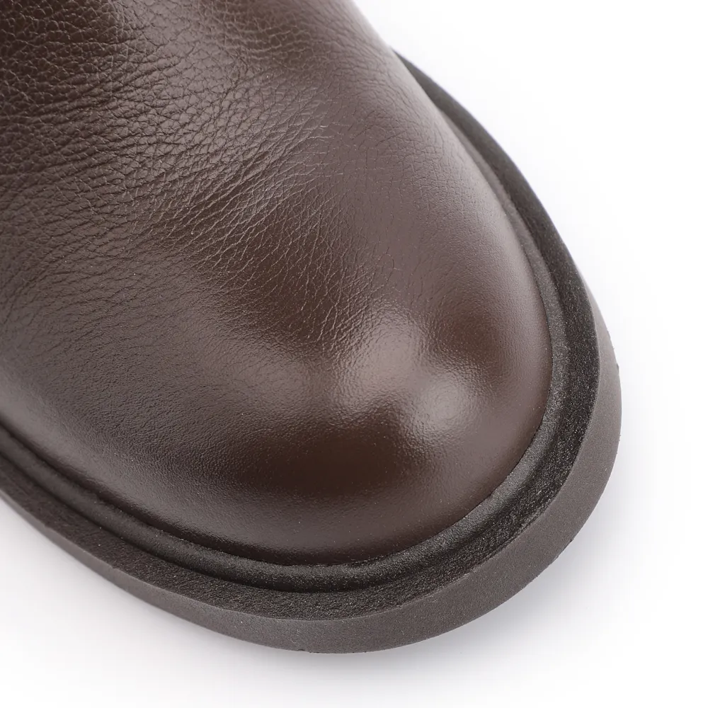 Bota Marrom Cano Médio Salto Médio Couro Slouch Fivela - imagem 7