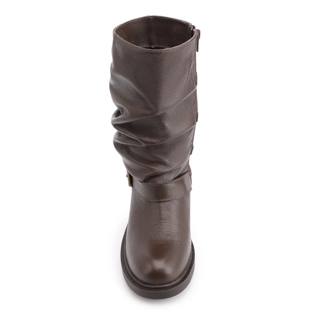 Bota Marrom Cano Médio Salto Médio Couro Slouch Fivela - imagem 6