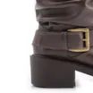 Bota Marrom Cano Médio Salto Médio Couro Slouch Fivela - imagem 8