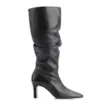 Bota Preta Cano Alto Salto Alto Couro Alto Slouch - imagem 3