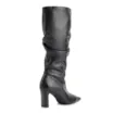 Bota Preta Cano Alto Salto Alto Couro Alto Slouch - imagem 4