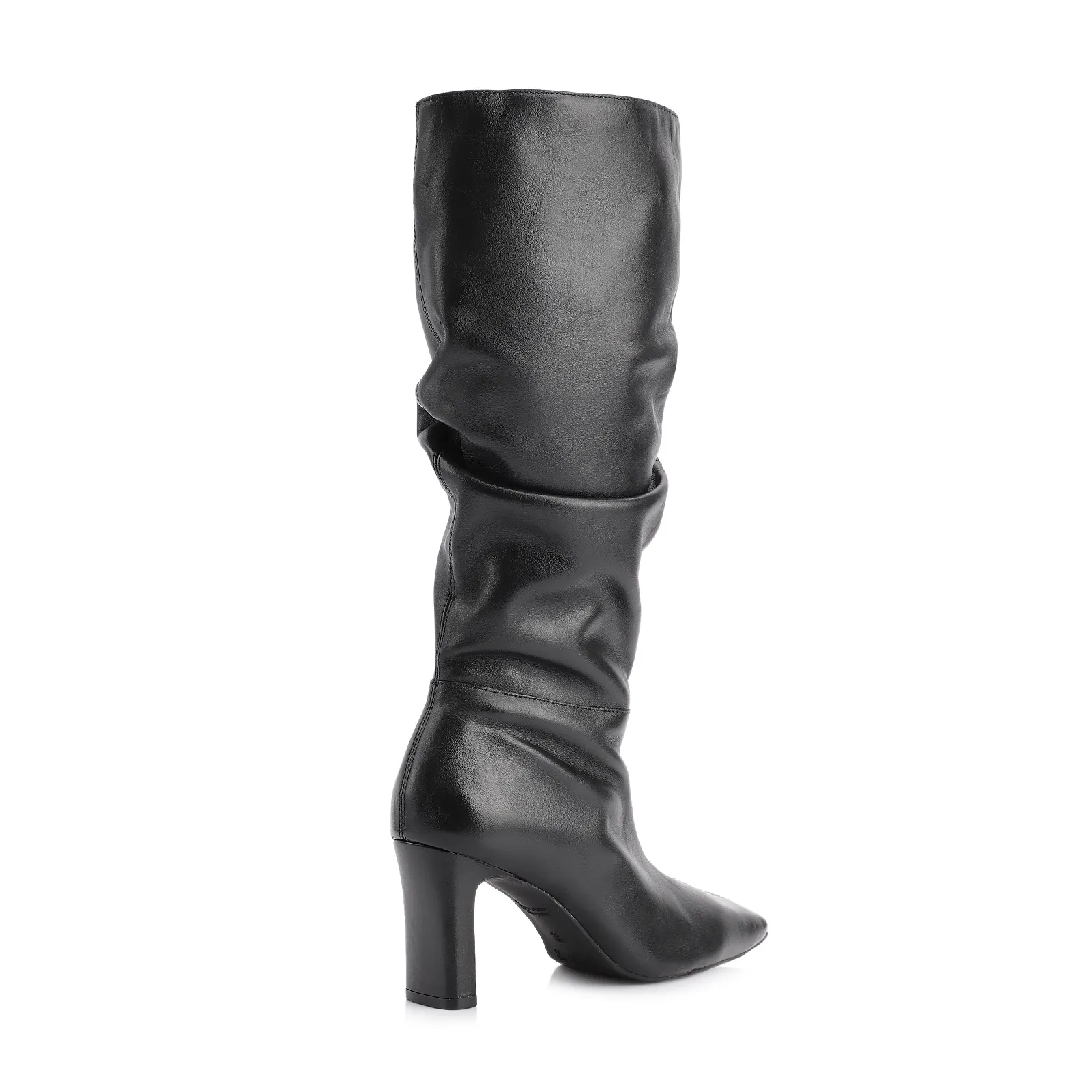 Bota Preta Cano Alto Salto Alto Couro Alto Slouch
