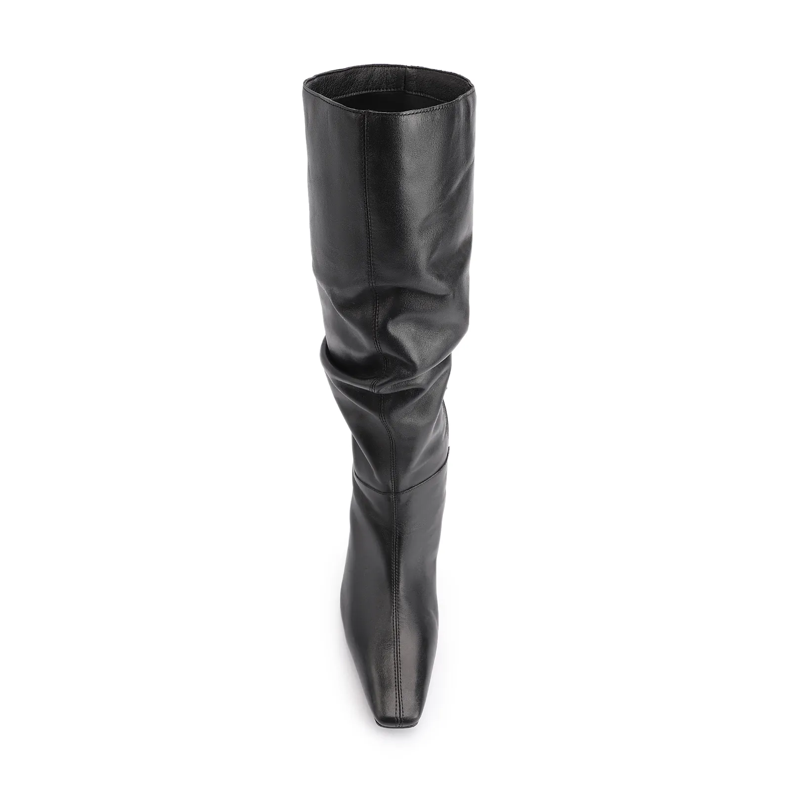 Bota Preta Cano Alto Salto Alto Couro Alto Slouch