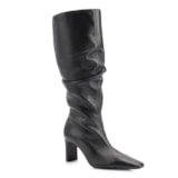 Bota Preta Cano Alto Salto Alto Couro Alto Slouch