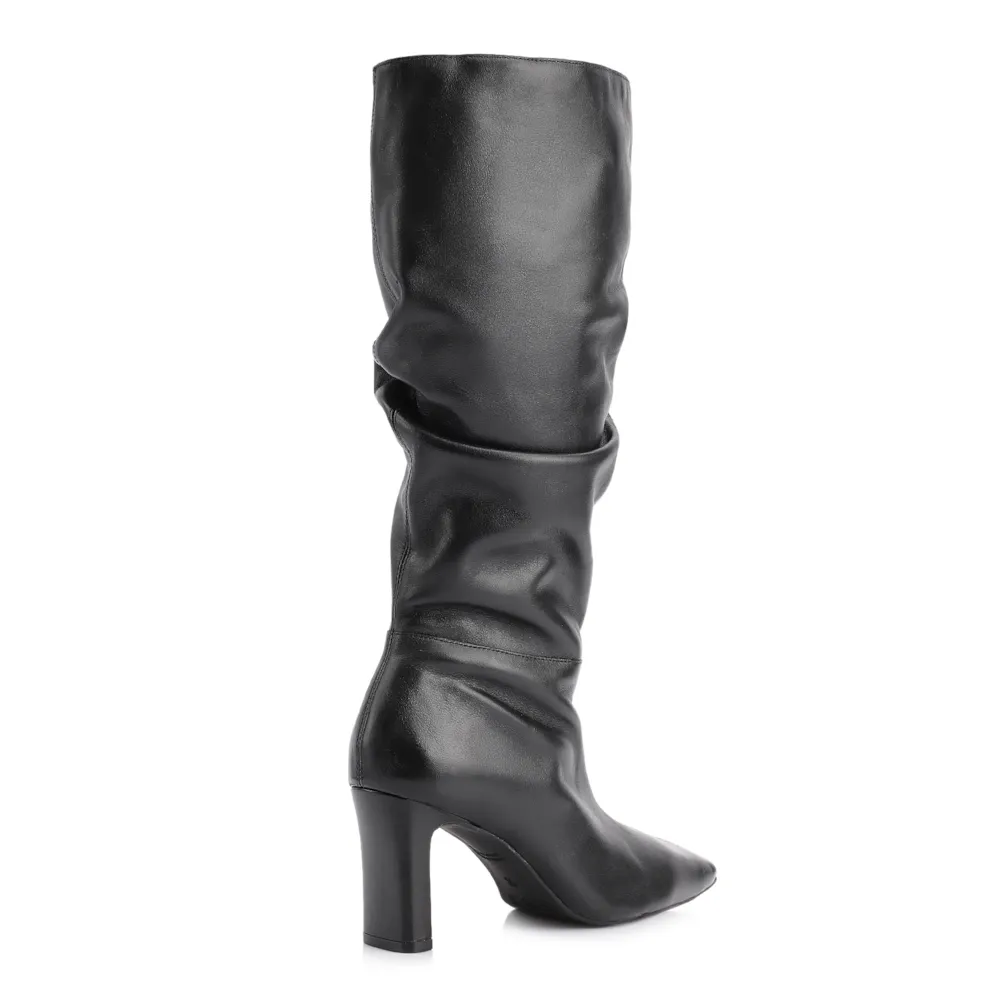 Bota Preta Cano Alto Salto Alto Couro Alto Slouch - imagem 4