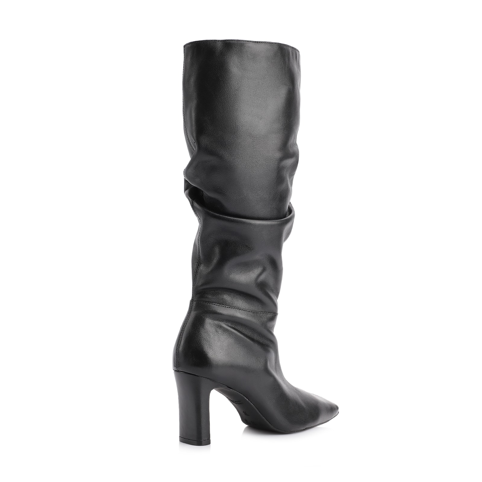 Bota Preta Cano Alto Salto Alto Couro Alto Slouch