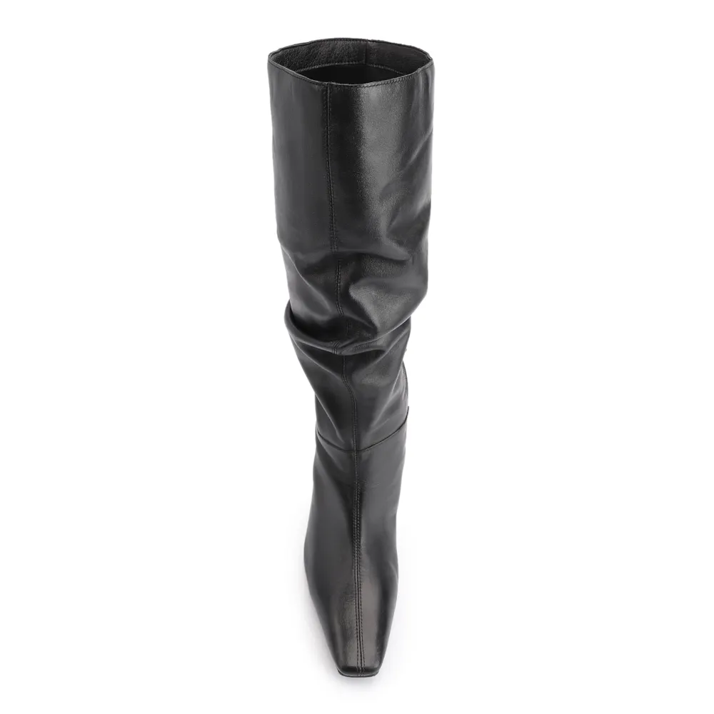 Bota Preta Cano Alto Salto Alto Couro Alto Slouch - imagem 6