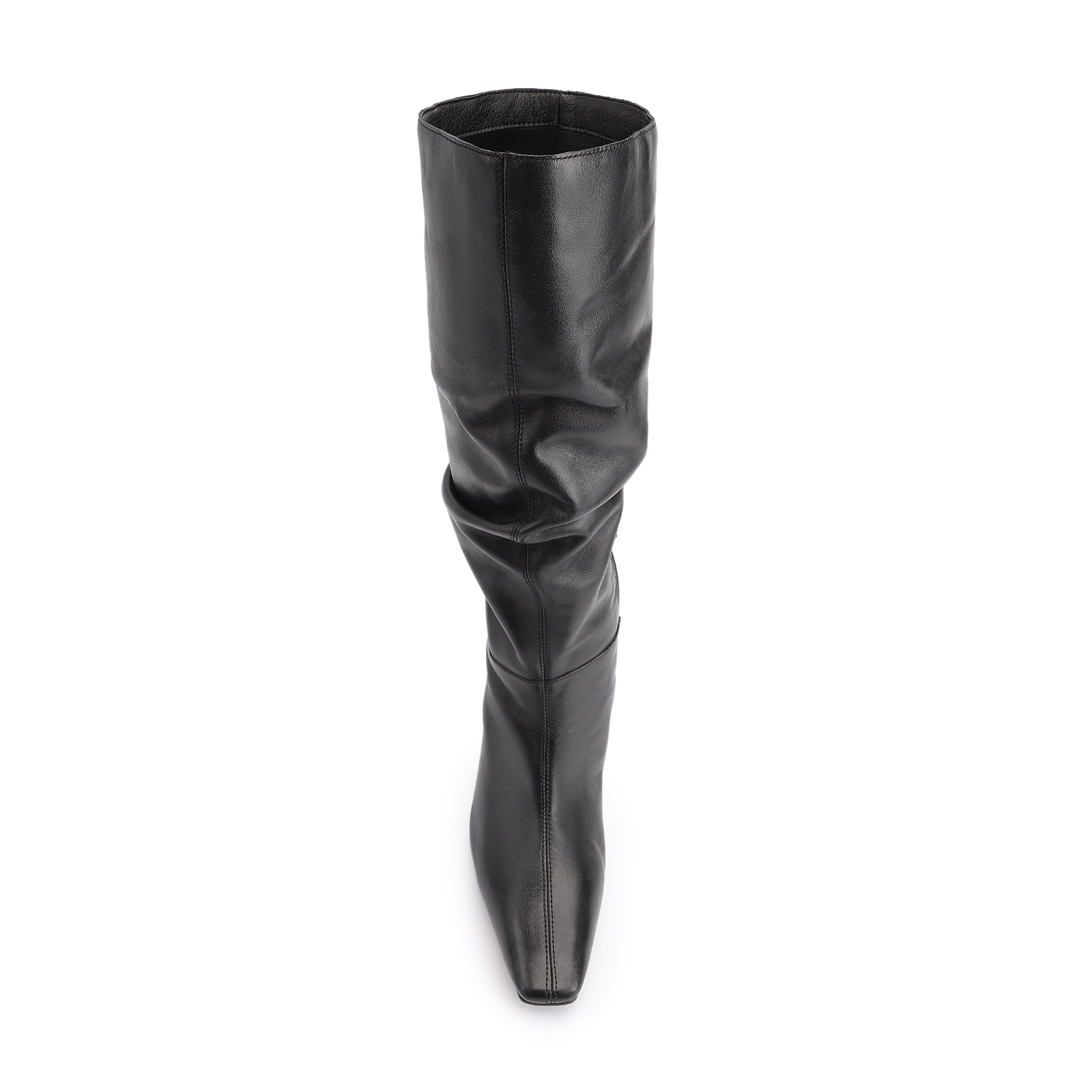 Bota Preta Cano Alto Salto Alto Couro Alto Slouch