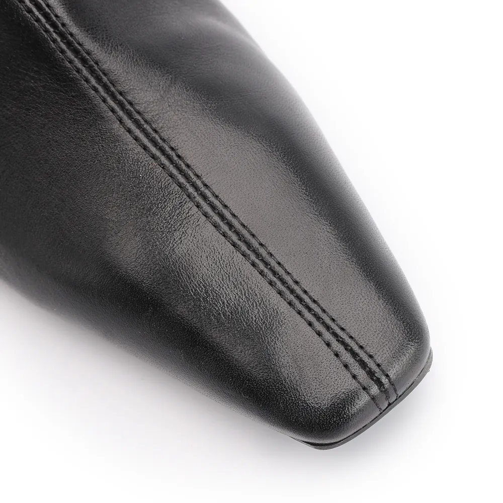 Bota Preta Cano Alto Salto Alto Couro Alto Slouch - imagem 7